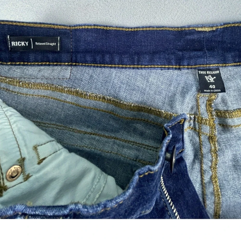 True Religion Jeans Mens 40 Blue Ricky Relaxed Straight Dark Wash Denim Casual